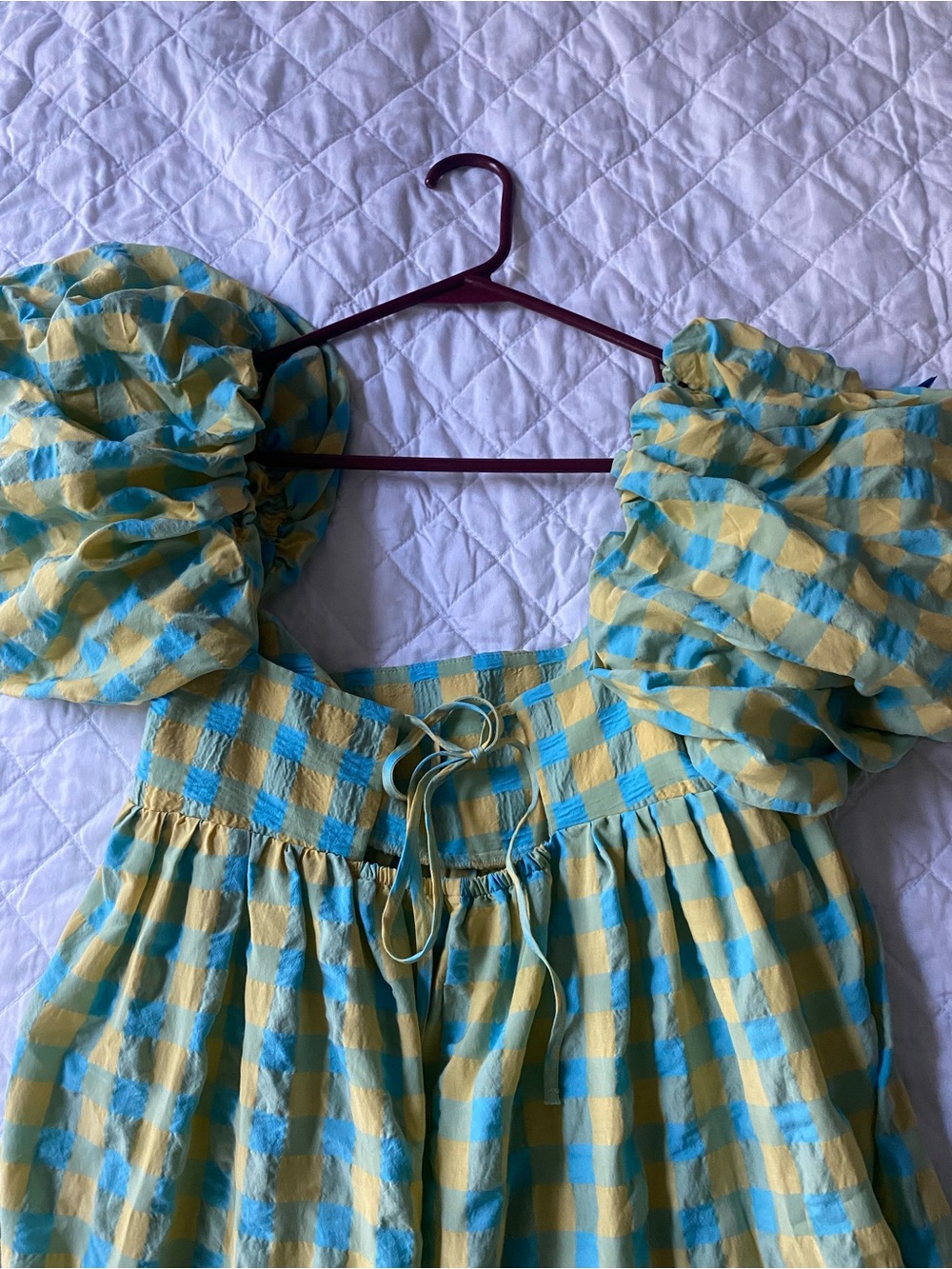 Zara Yellow and Blue Gingham Maxi Dress with Puff Sleeves - Picture 2 of 5